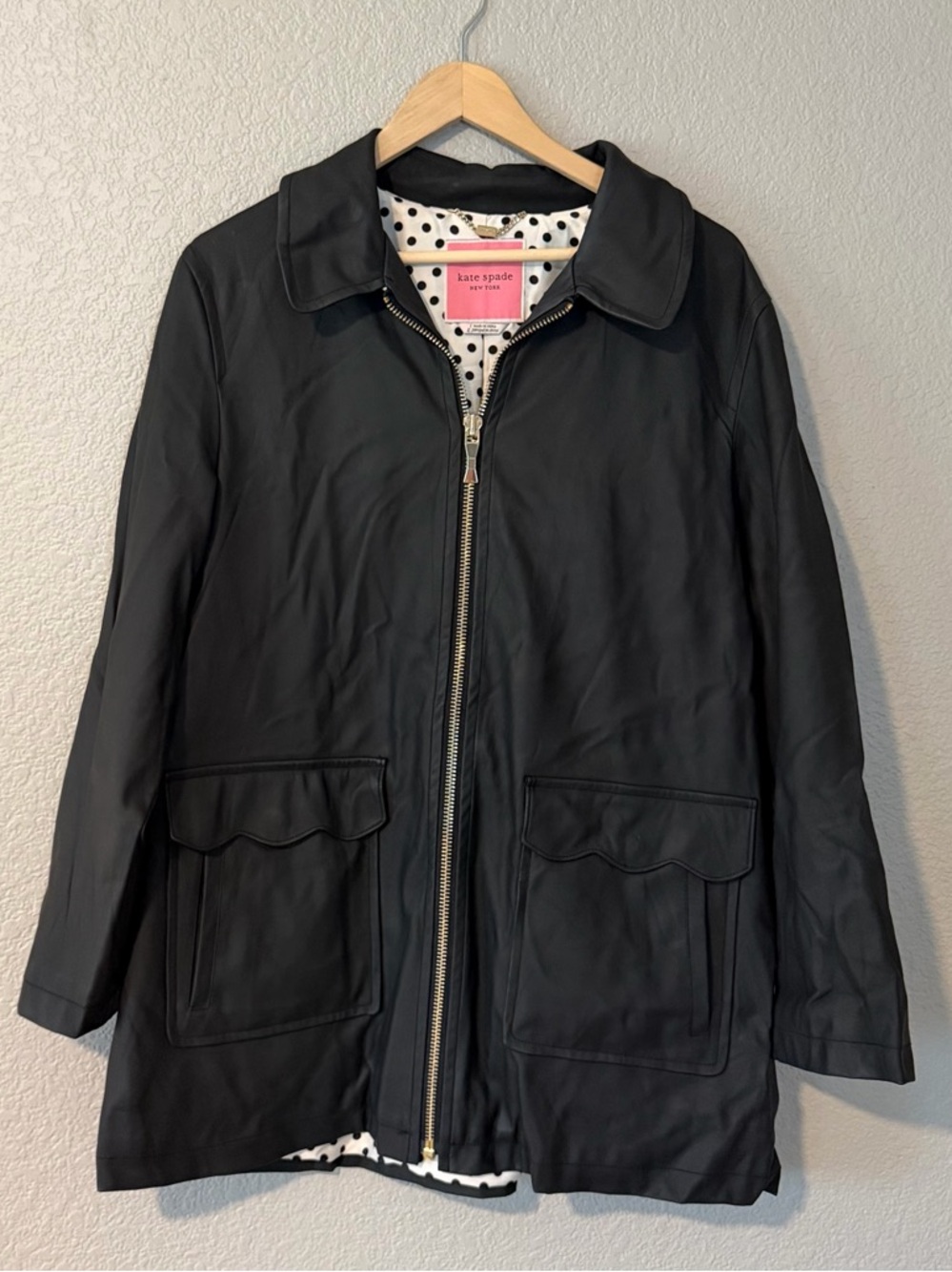 kate spade Black Rain Coat with Polka Dot Lining